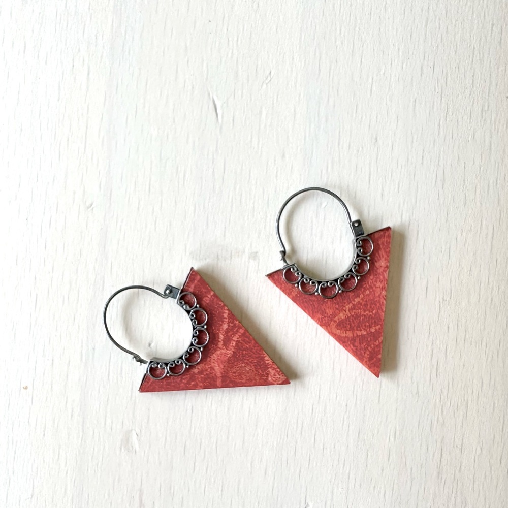 Coral Geometric Sterling Silver Earrings